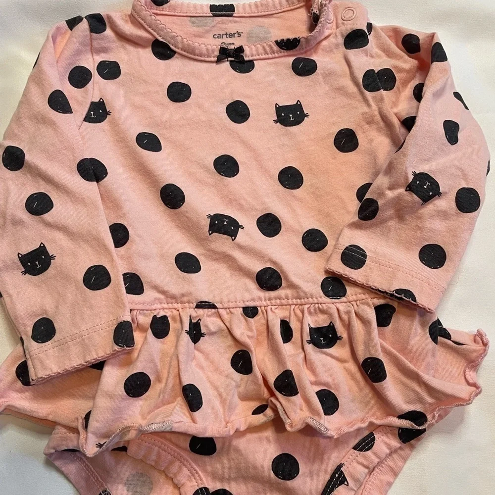 Girls Carters size 9 month pink and black cat onsie